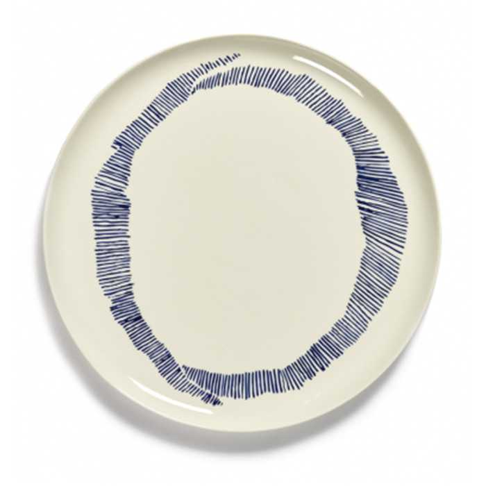 Assiette de Service Feast Blanche Swirl-Stripes Bleu