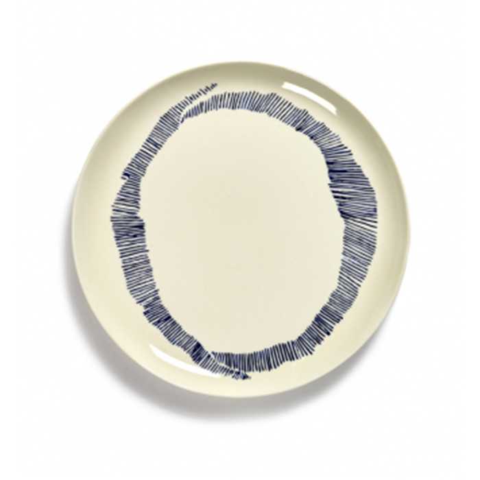 Assiette Feast L Blanche Swirl-Stripes Bleu